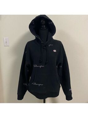 Champion hoodie women’s Size Large Black with logo Reverse Weave Hoodie